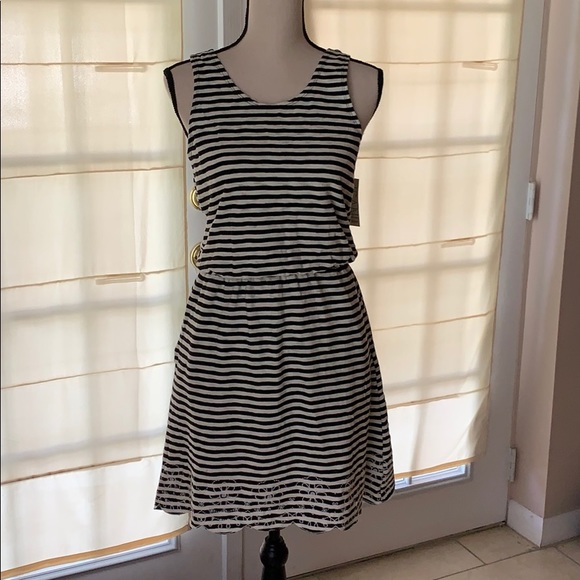 Isani Dresses & Skirts - 3/$10 Black/White Striped Dress Scalloped Hem